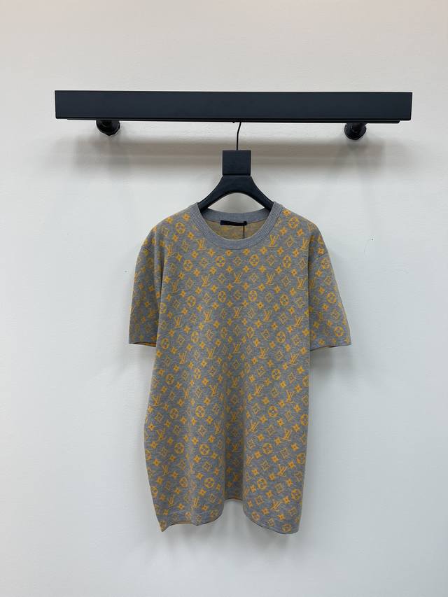 Louis Vuitto* 25Ss Spring/Summer new full logo jacquard knitted short-sleeved to