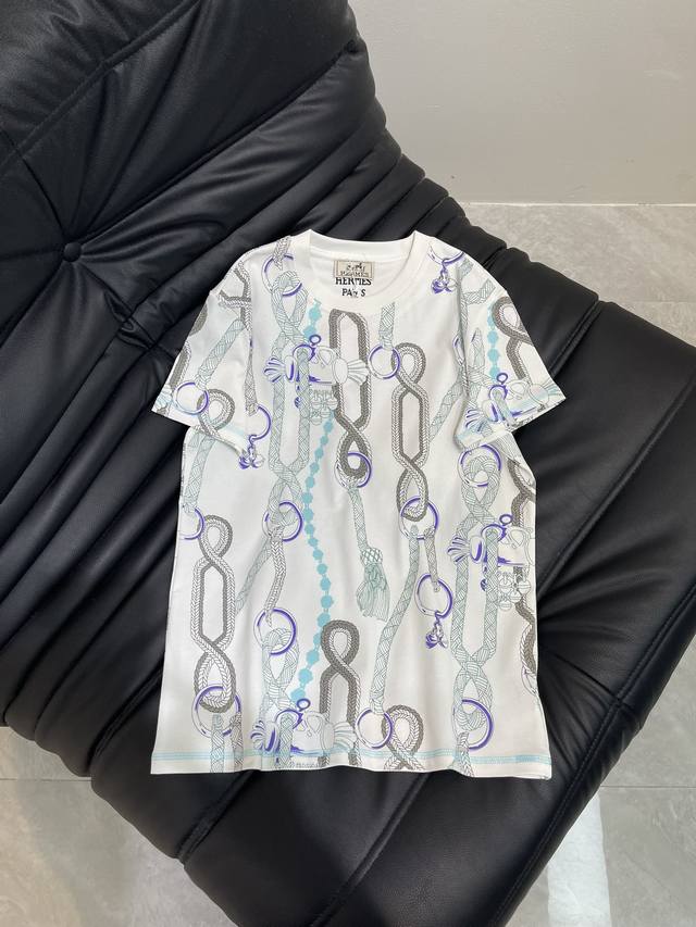 Herme*25 Spring and Summer new round neck chain buckle printed short-sleeved T-s