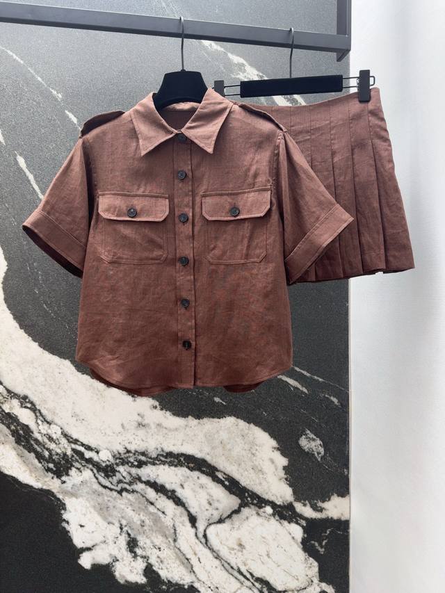 Lp30Ss Spring and summer new high-grade caramel brown linen suit lapel double po