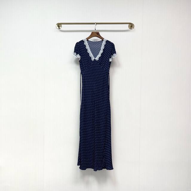 2025 summer new polka dot lace V-neck super slim dress with bias cutting technol