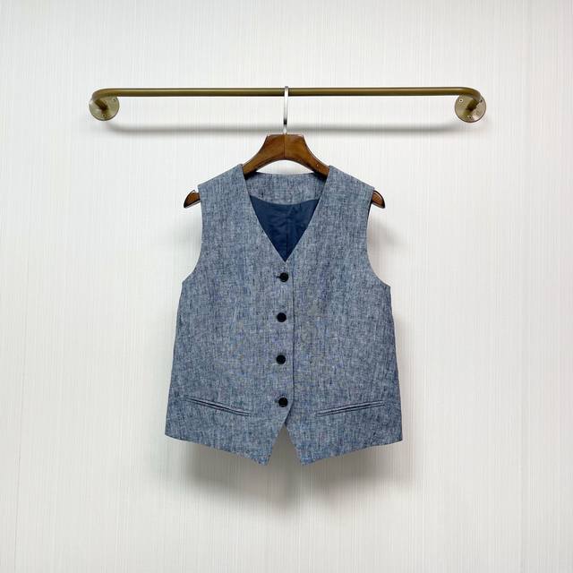 2025 Summer New Export Yarn-dyed Linen Exquisite Three-dimensional Cut V-neck Ve
