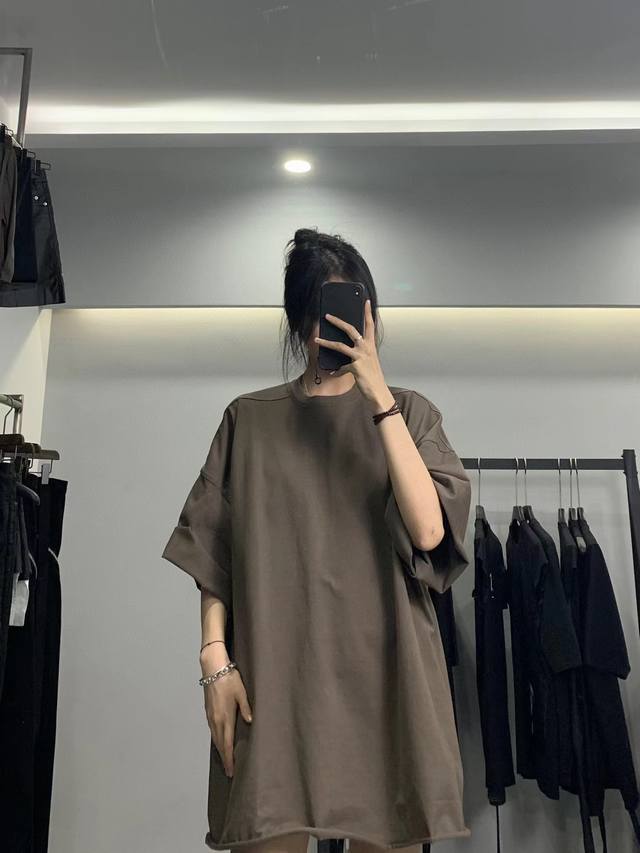 Rick Owens 2025 summer new thickened plain fabric large version washed hem solid