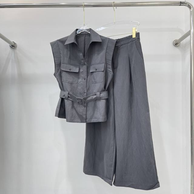 New fashion vest suit, made of imported linen fabric, belt design, noble and ele