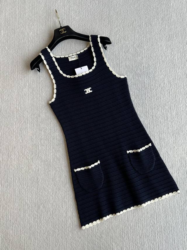 Spring and Summer Resort Series New Navy Blue Crochet Vest Vest Dress Series Imp