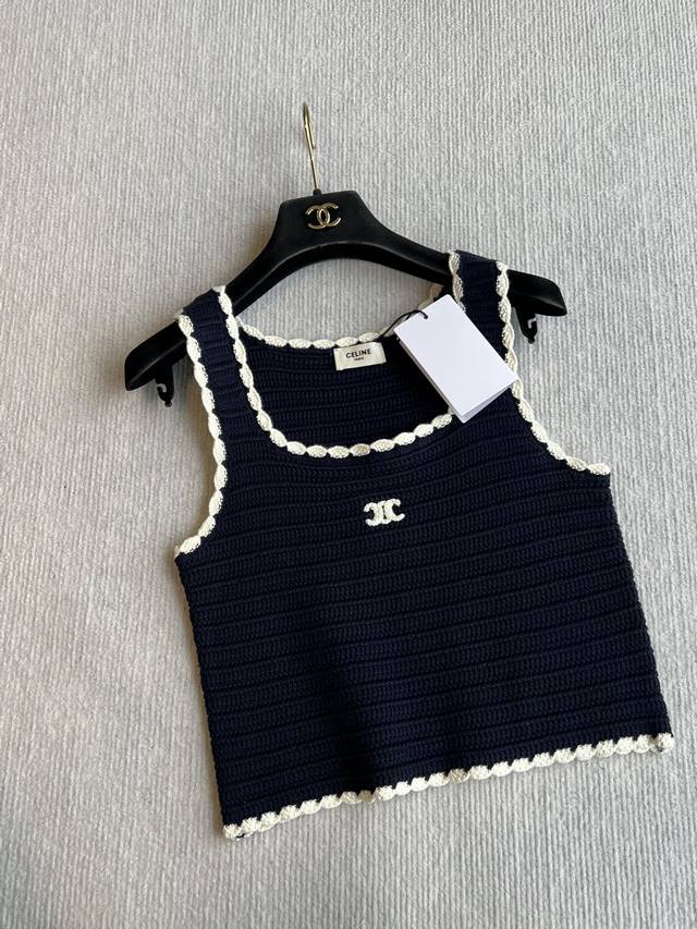 Spring and Summer Resort Series New Navy Blue Crochet Vest Vest Dress Series Imp