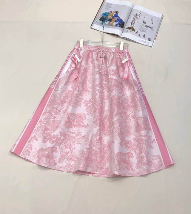 Ior*2025 new style skirt pink animal jacquard fabric side ribbon letter logo dec