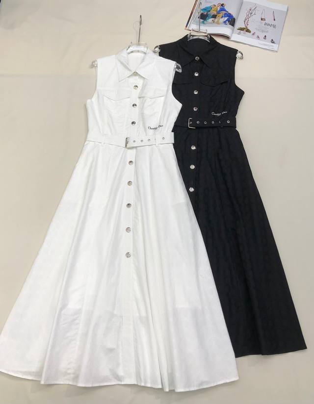 Io* 25Ss new style lapel sleeveless dress pure cotton diamond jacquard fabric le