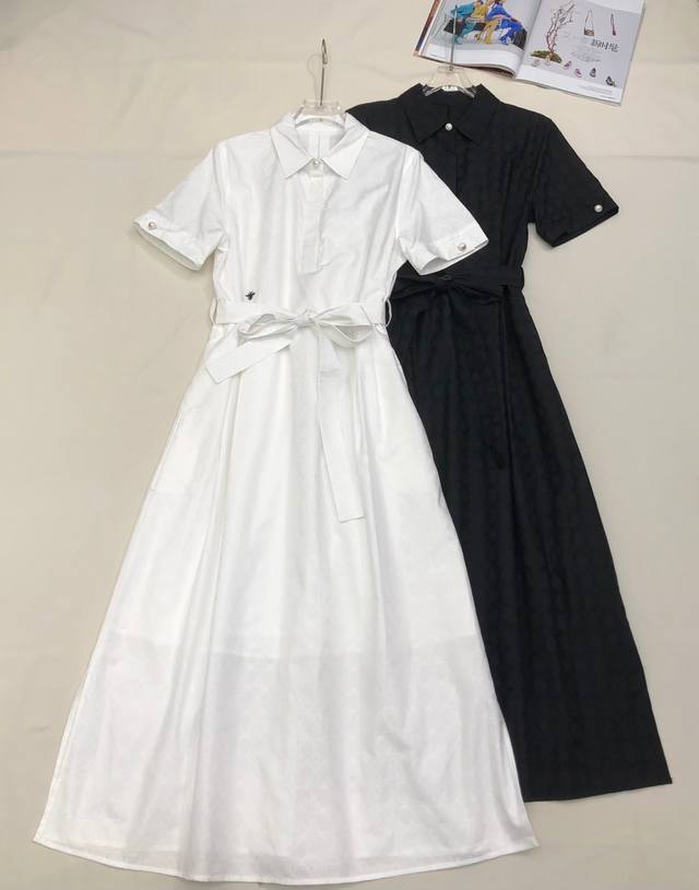 Io* 25Ss new lapel dress pure cotton diamond jacquard fabric small bee embroider