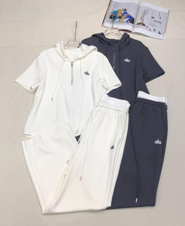 Lo*2025 new summer suit hooded short-sleeved top straight trousers chest trouser
