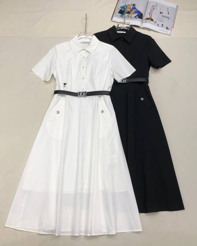 Io* 25Ss new short-sleeved dress button-down style bee embroidery decoration wit