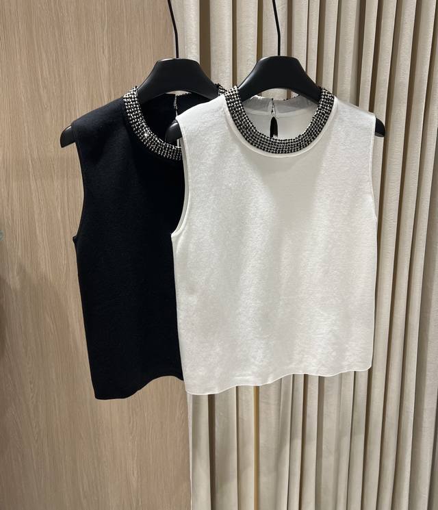 Dior Sleeveless Knit Top With Crystal Embellished Collar