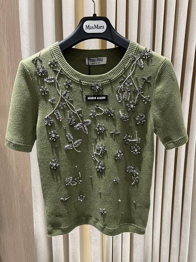 Miu Miu Embellished Knit Top Miu Miu Embellished Sequin Short Sleeve Knit Top Co