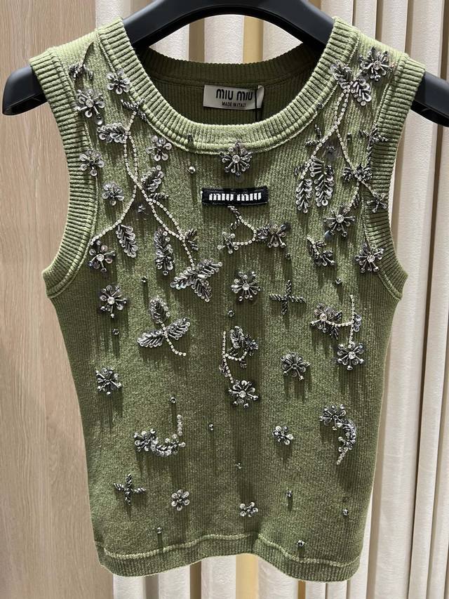 Miu Miu Embellished Knit Tank Top Miu Miu Embellished Sequins Knitted Tank Top T