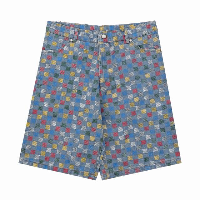 Louis Vuitton Louis Vuitton colorful checkerboard lapel short-sleeved denim suit