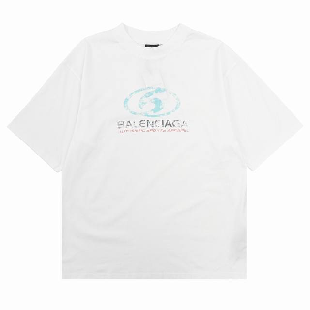 Balenciaga surfing worn and torn printed round neck short sleeves Size: SL