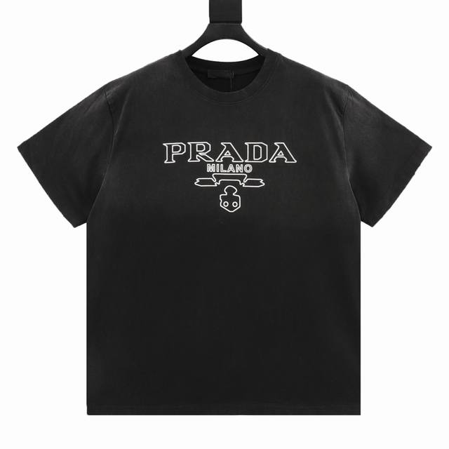 Prada hollow letter print round neck short sleeves Size: SL