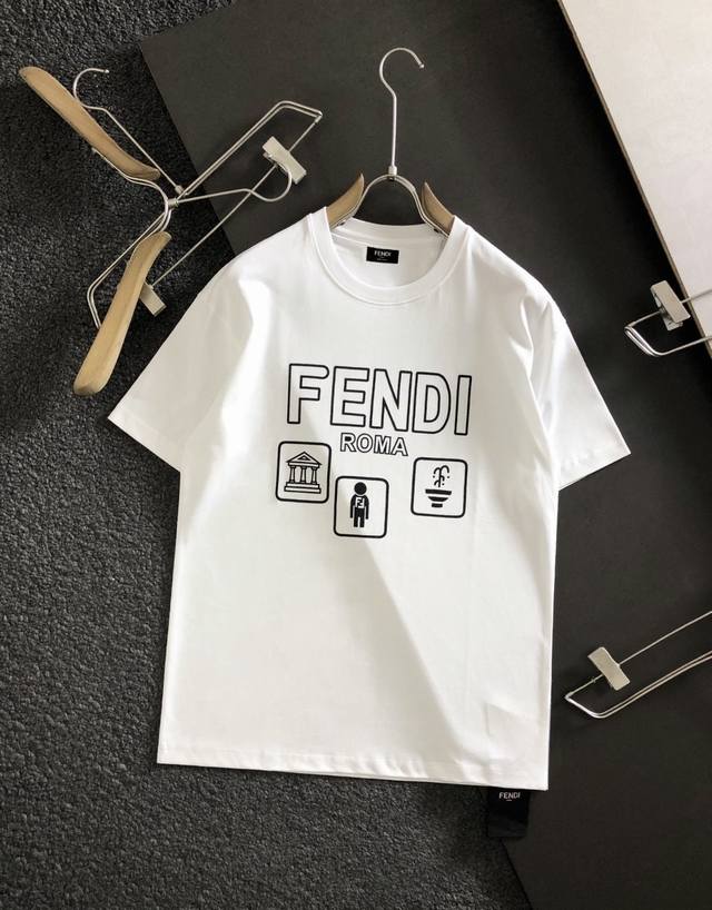 Fendi's latest printed short-sleeve top, high-quality original short-sleeve top,