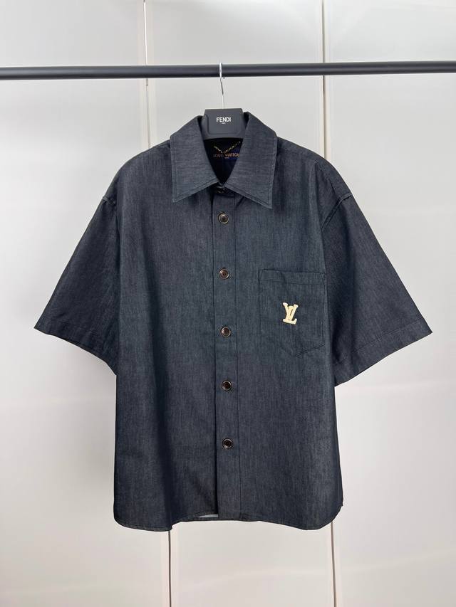Lv Louis Ropes rope embroidery short-sleeved denim shirt SML Xl