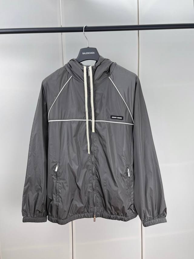 Miumiu Miu Miu letter embroidered hooded windbreaker jacket SML Xl