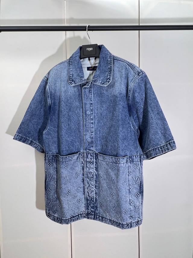 Lv Louis pocket embossed short-sleeved denim shirt SML Xl