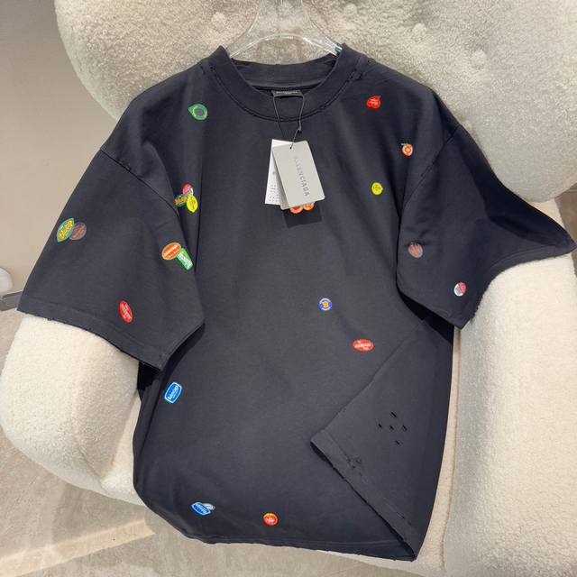 Balenciaga Balenciag* 2025 fruit logo printed short sleeves Made of 40S fine cot
