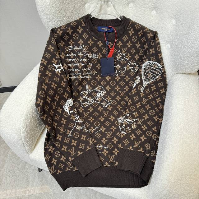 Louis Vuitton Embroidered sheep wool crew neck sweater, the king of show style,