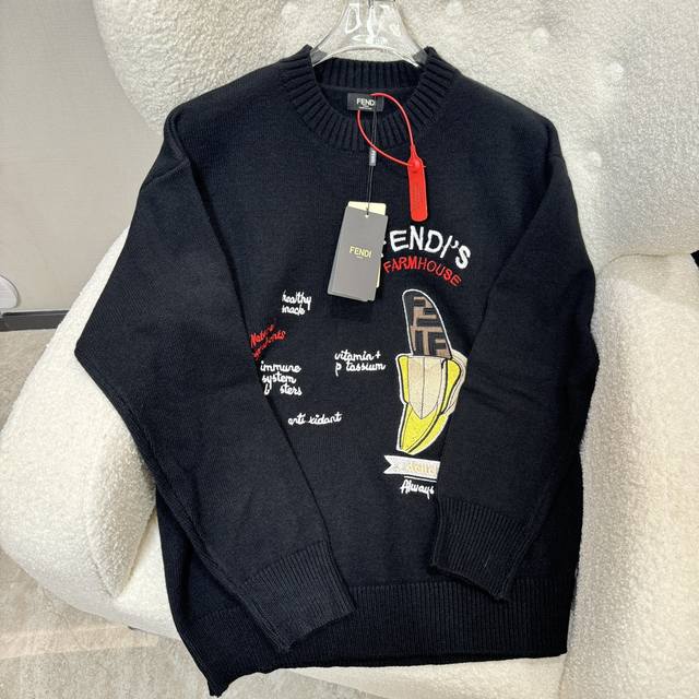 Fendi Fd2025 autumn and winter new Logo letter food pattern round neck pullover