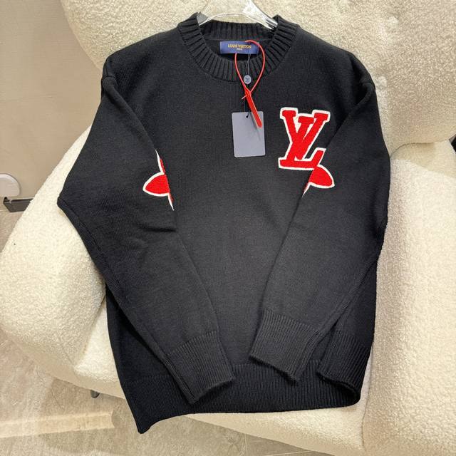 Louis Vuitton 24Fw front and back jacquard letter logo knitted sweater The fabri