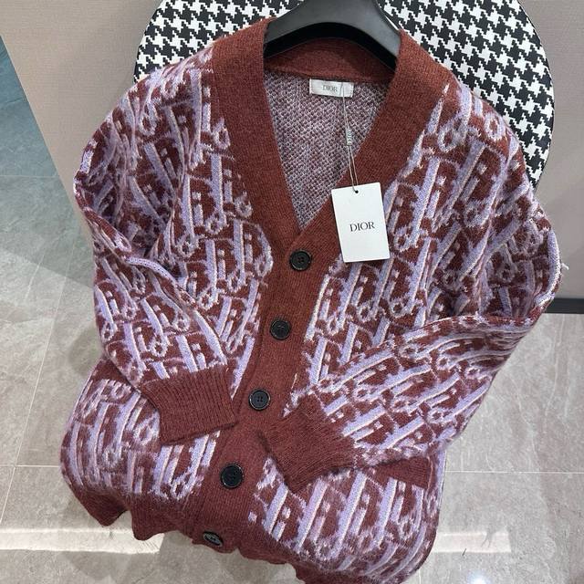 Dior New autumn and winter full print cardigan sweater Mohair wool blended wool