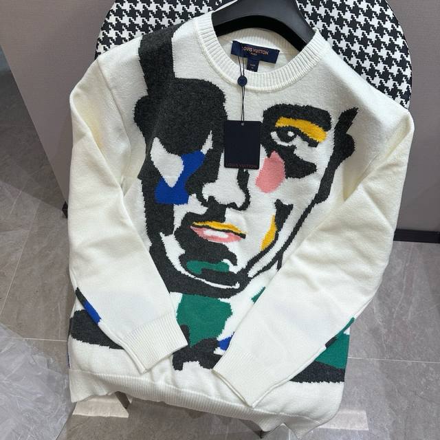Louis Vuitton Intarsia Plush Crewneck Sweater A must-have face sweater for all t