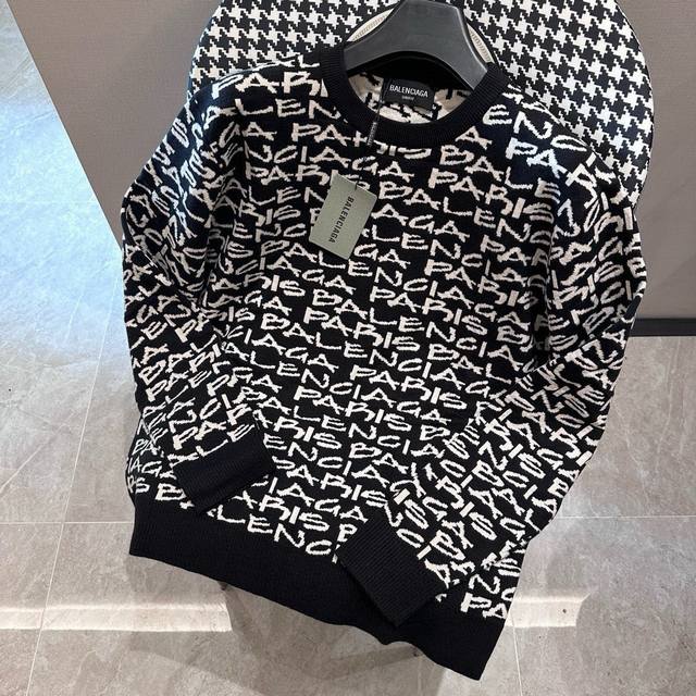 Balenciaga Paris full print jacquard round neck sweater was originally purchased