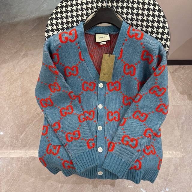 Guccl Guc*I 24 Early Spring New Couple Cardigan Jacket Retro and age-reducing co