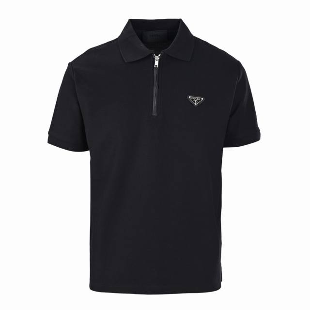 Prada Prd triangle zipper short-sleeved Polo shirt Original version uses G pique