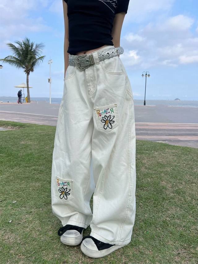 Style No. Xk3374 American retro daisy retro American wide-leg jeans, casual desi