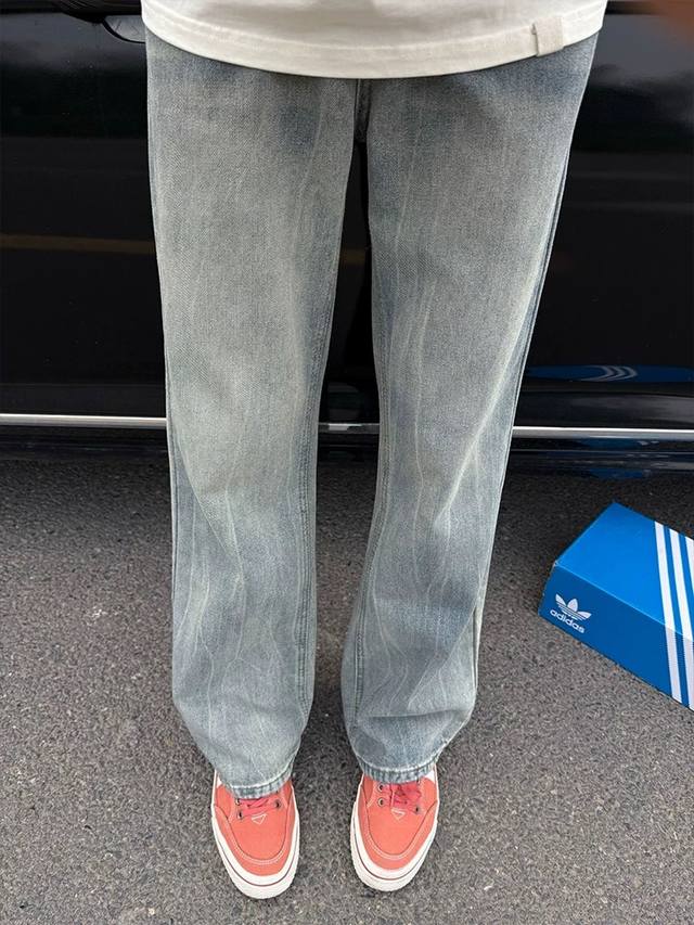 Style No. Xk3371 American washed lightning blue flared jeans for men and women,