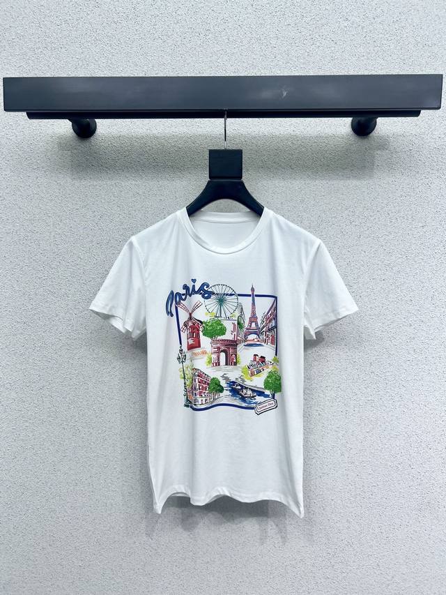 D's landscape pattern printed short-sleeved T-shirt is full of fashion. High-gra