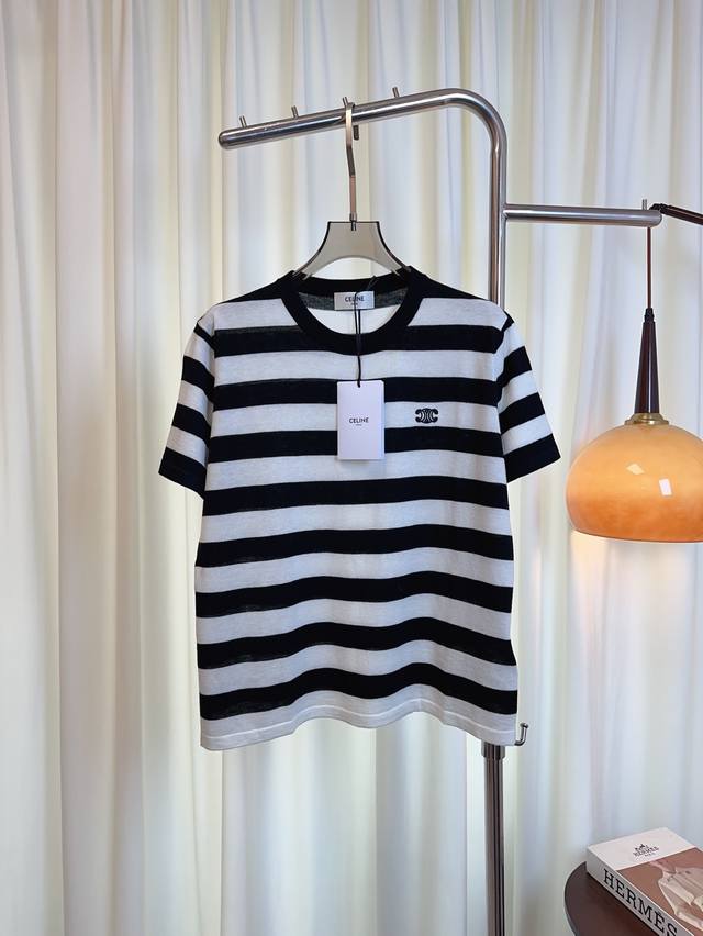 Cel**New Arc de Triomphe logo striped wool top Custom-made woven striped wool fa
