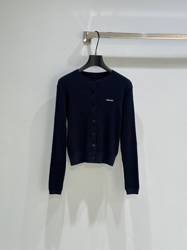 25Ss Early Spring New Arrivals! College Style Navy Blue Logo Knit Cardigan, Butt