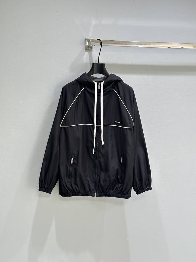 25Ss Spring new style! Spliced jacket, mesh hood + drawstring design, full of co
