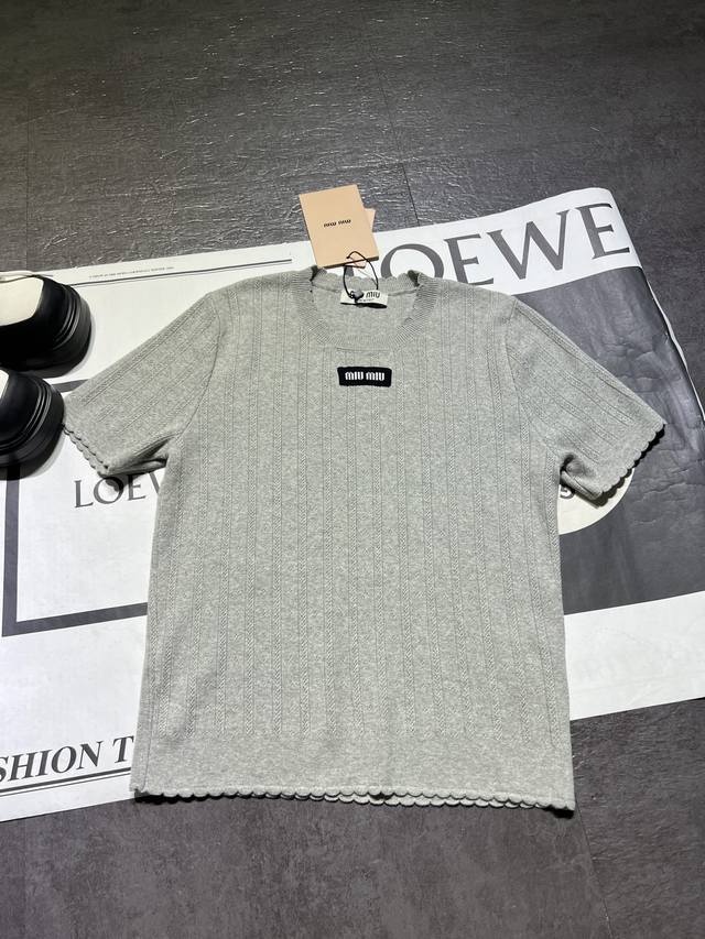 Pp Original development Miumi*Miumi logo logo gray knitted lace slim round neck