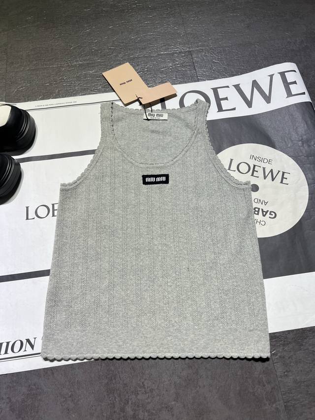 Pp Original development Miumi*Miumi logo gray knitted lace slim round neck vest