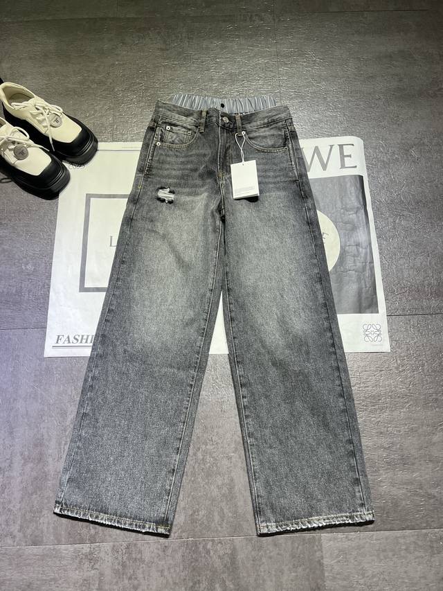 Pp New Acne Studi** Women's Optical Retro Denim Style Dirty Straight Trousers Pa