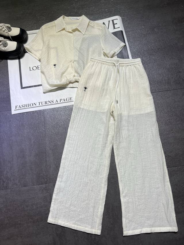Set Dio* 25Ss Spring and Summer new lazy style pleated short shirt + drawstring