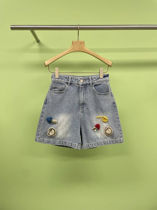 Yanghaiyang2025 summer new blue fun three-dimensional crocheted denim shorts, st
