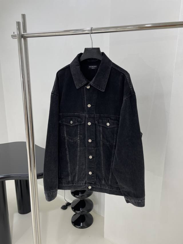 New autumn and winter black and gray denim rhinestone jacket Imported denim neut
