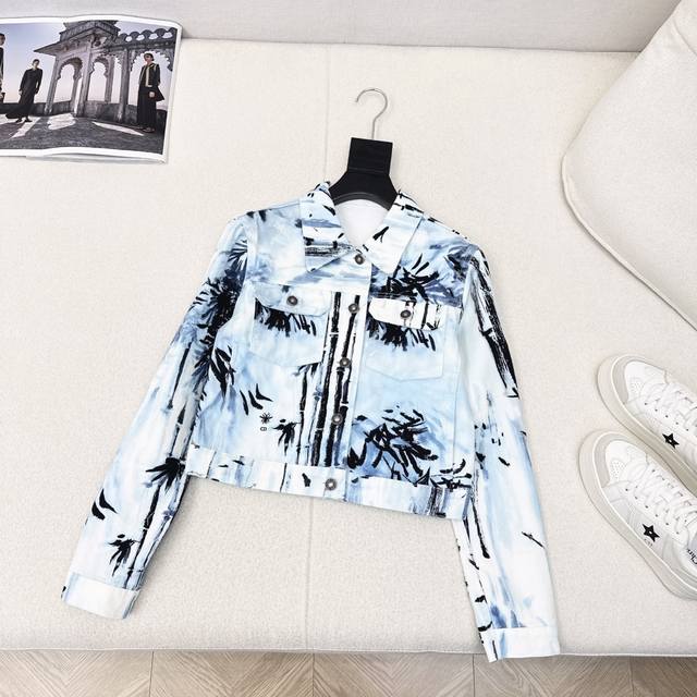 Cd 25Ss The latest spring and summer holiday style printed denim lapel jacket wi
