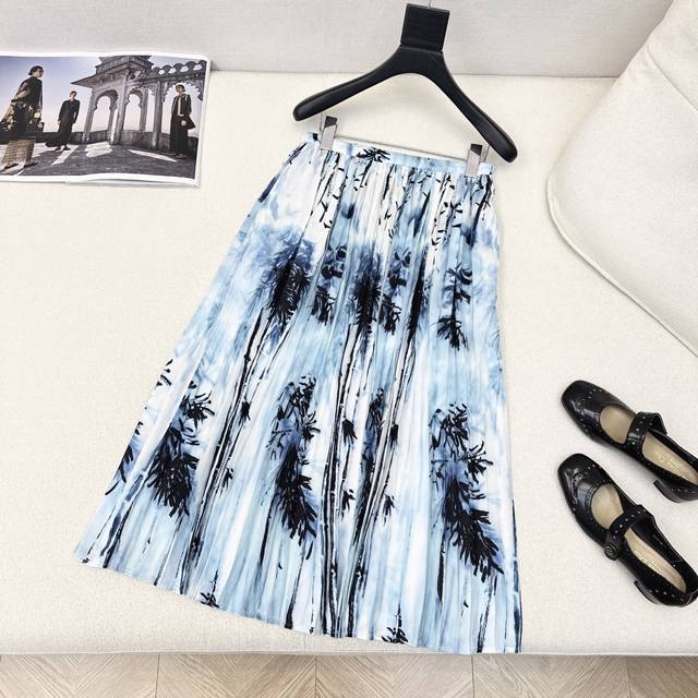 Cd 25Ss The latest spring and summer holiday style printed pleated skirt Holiday