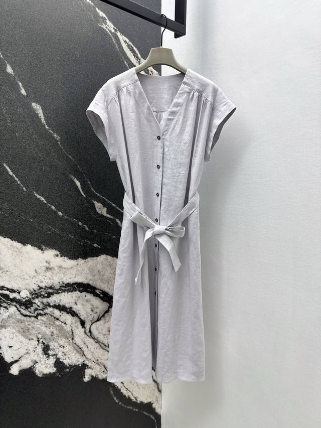 Niche design 25Ss new spring and summer minimalist outfit Tiancai linen V-neck l