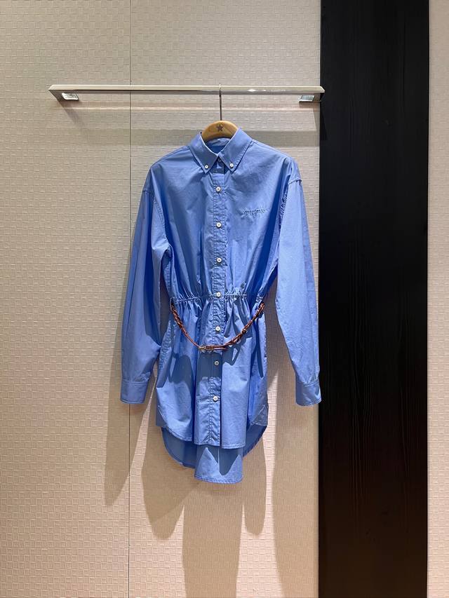 New elastic waist design shirt dress long sleeve dress chest embroidered logo le