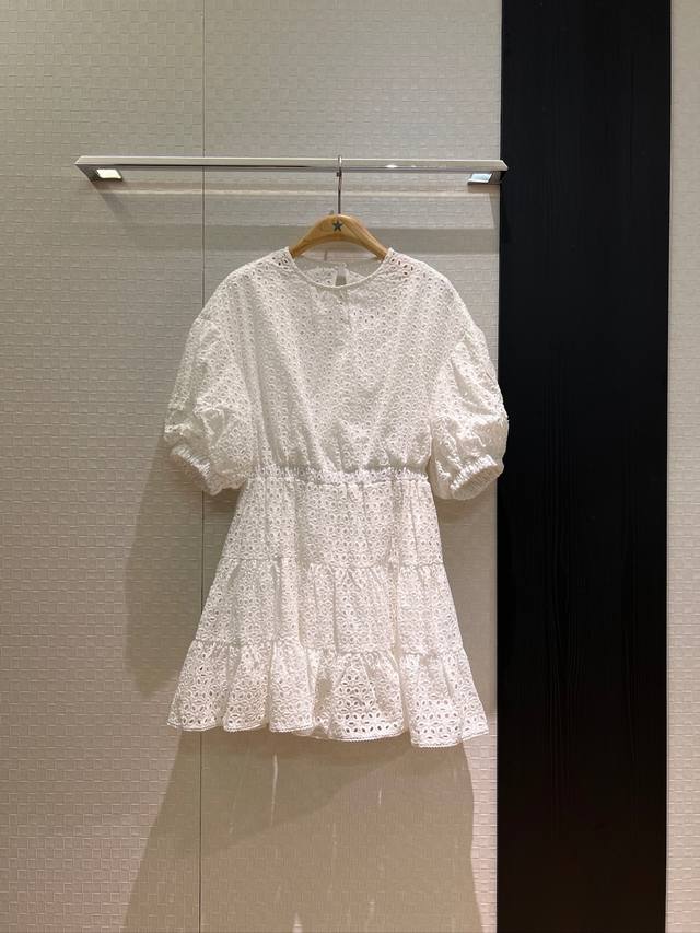 New heavy embroidery hollow burning flower lantern puff sleeve dress spliced cak